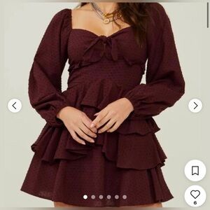 Altar'd State 100% COTTON Deep Burgundy Long Sleeve Dress